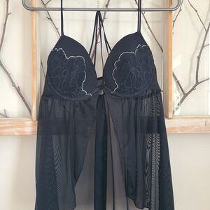 Elegant Black Lace Babydoll Lingerie - Large